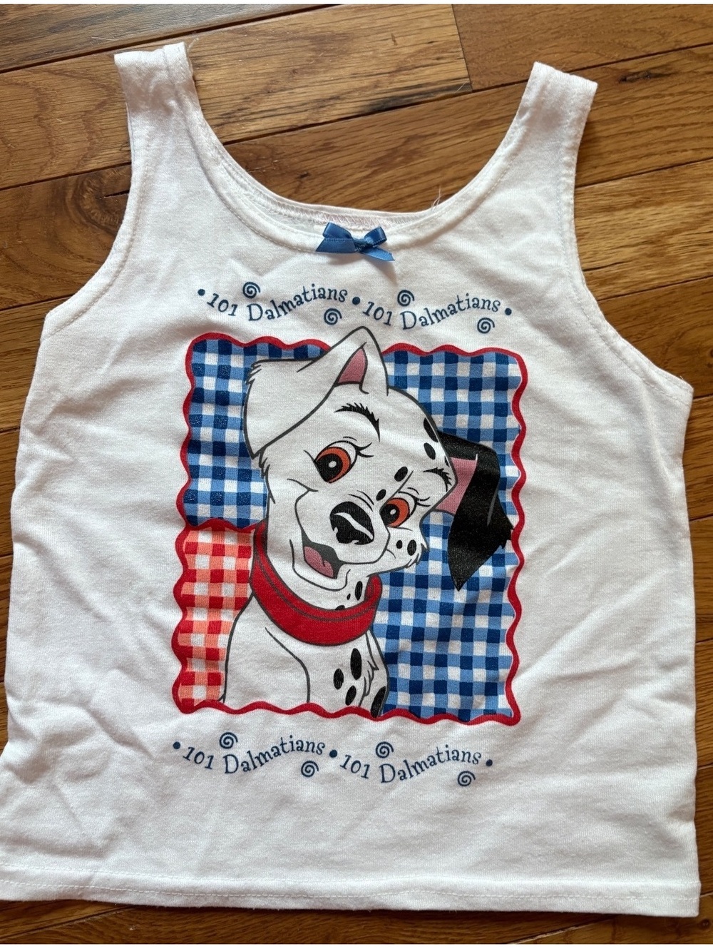101 Dalmatians White Tank Top with Blue Bow and Cartoon Print, Kids Size